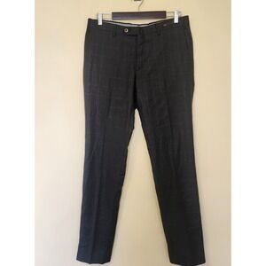PT01 Pantaloni Torino 50 Slim Virgin Wool Charcoal Windowpane 34X32 Pants NEW